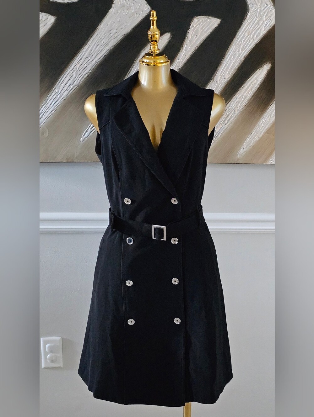 White House Black Market WHBM Black Belted Sleeveless Dress Size 8 - Picture 1 of 6